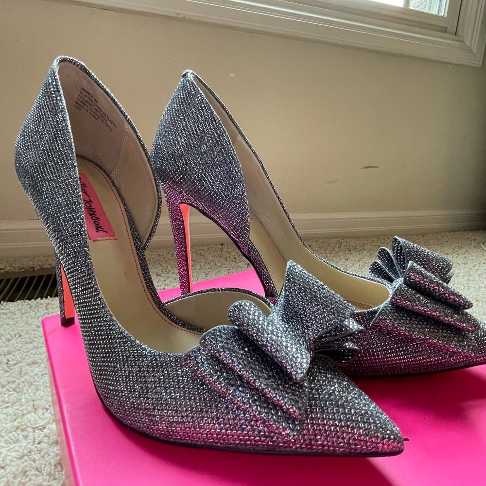 Betsey Johnson Silver Bow High Heels